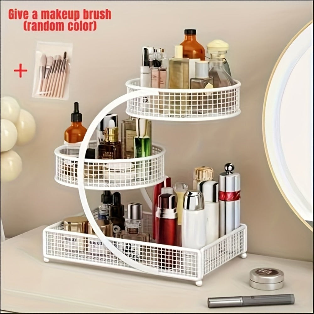 Lightweight Metal Cosmetic Storage Rack with Makeup Brushes Included No-Installation Countertop Organizer for Bathroom Dresser Vanity Skincare Makeup Black White - product image 2