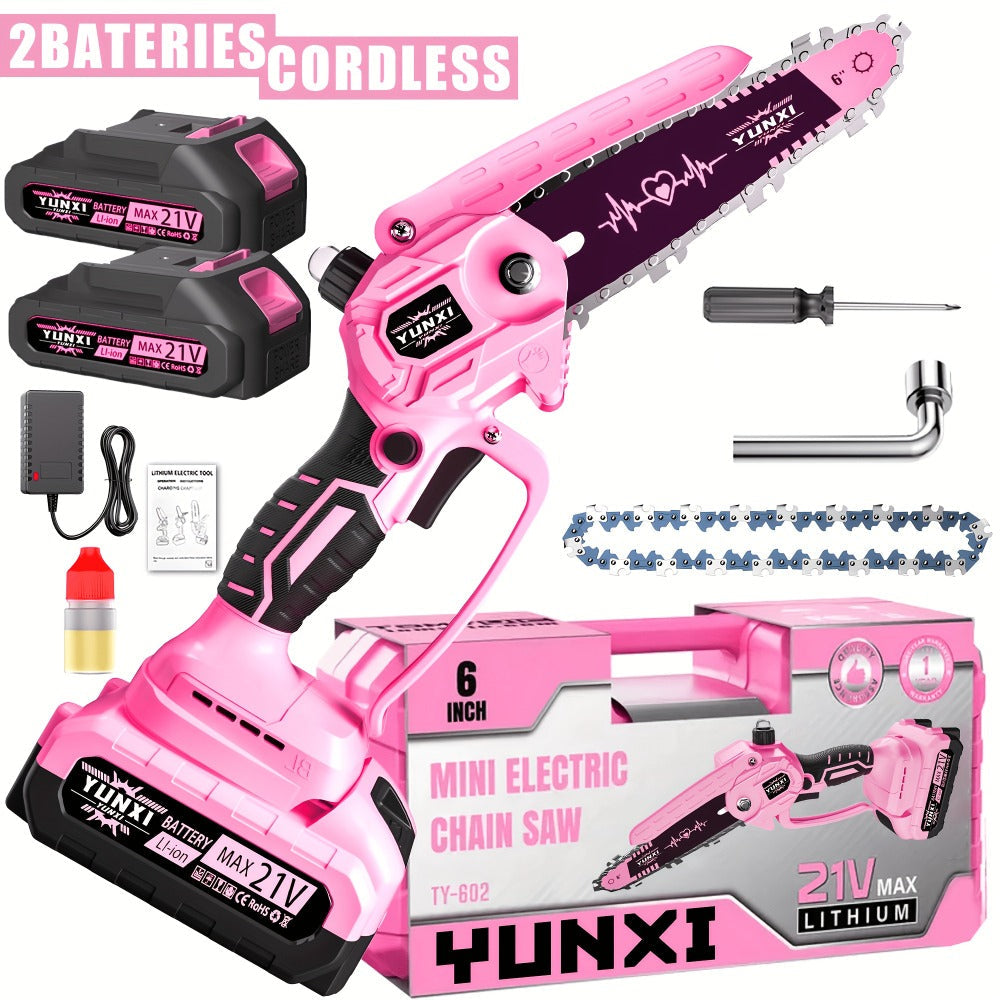 Mini Chainsaw 6 Inch 21V Cordless Battery Powered | Handheld Electric Chain Saw for Tree Branch Trimming Wood Cutting | Lightweight Portable Pruning Saw Pink - product image 5