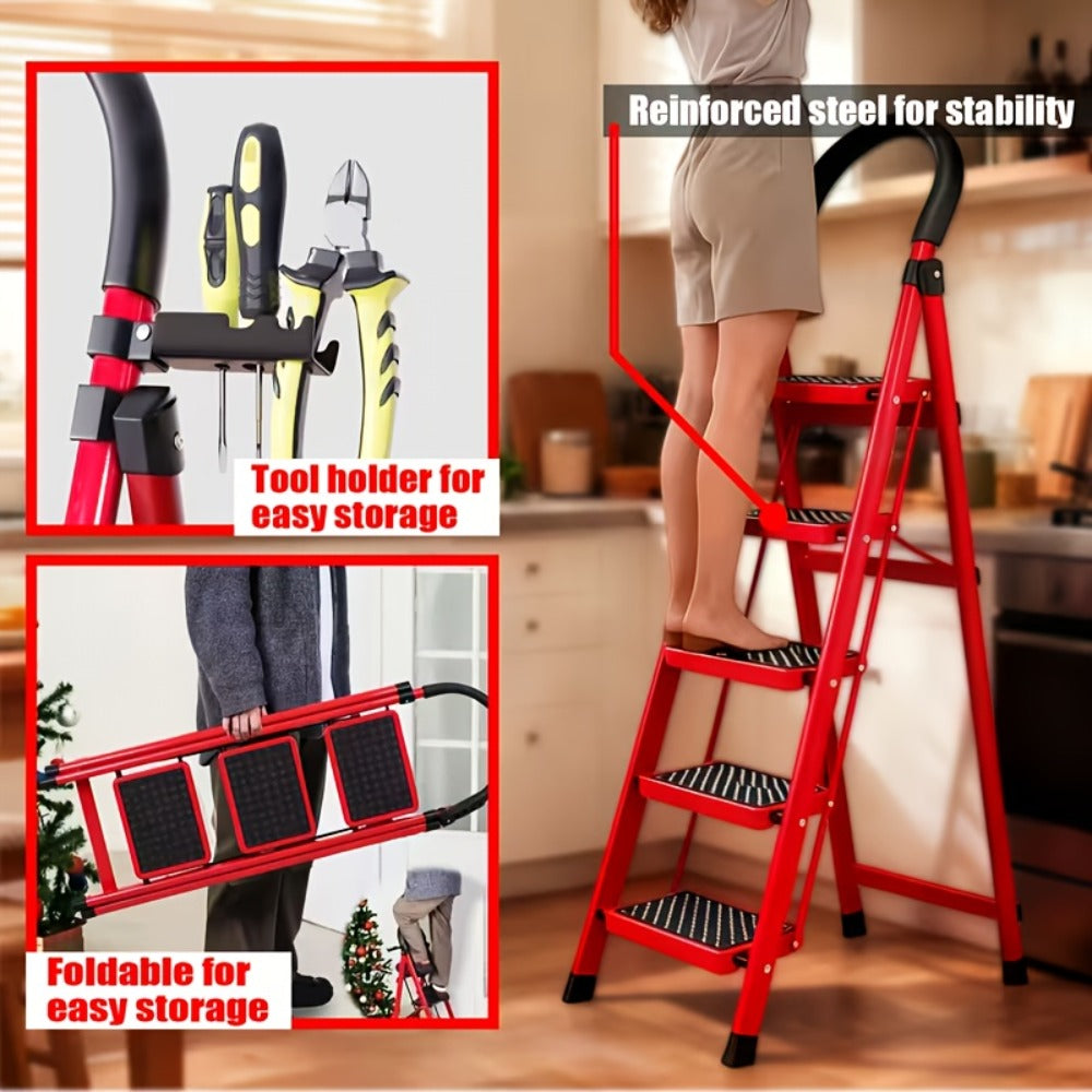 Folding Step Stool Ladder 500lbs Heavy Duty Steel with Anti-Slip Wide Treads & Handrails – Safety Lock, Portable Multi-Step Ladder for Home, Kitchen & Outdoor Use, Mini / Medium /  - product image 2
