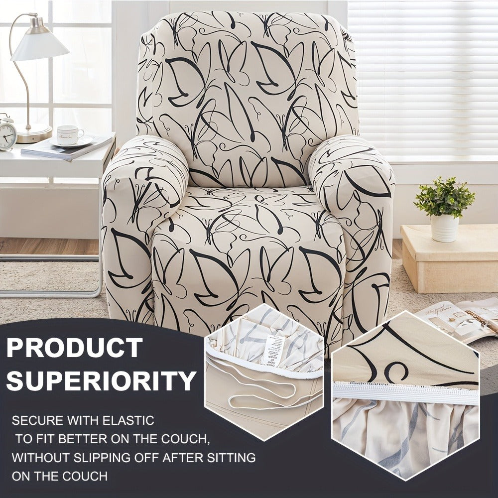 Recliner Slipcover 4pcs Extra Large with Pocket - Spandex Stretch Four Seasons Furniture Protector | Botanical Geometric Prints | Living Room Home Decor Sofa Chair Cover - product image 8
