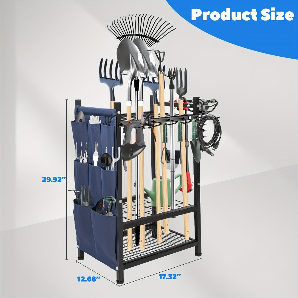 Tool Storage Rack with Storage Bag – Metal Yard Tool Organizer for Garage Holds 35 Long-Handled Tools, Broom, Shovel, Rake Stand Holder, Heavy Duty Freestanding Garden Tool Rack fo - product image 3