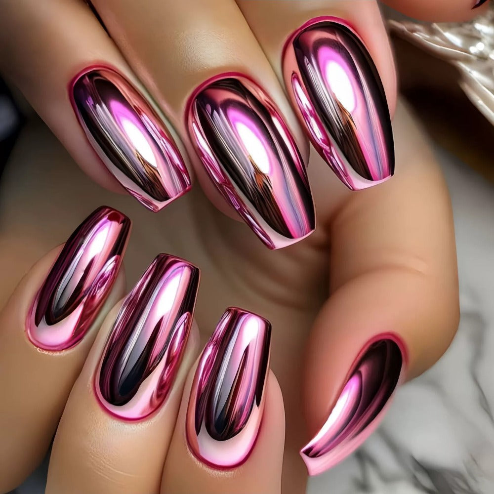 Gradient Almond Press On Nails 216 Pieces 9 Packs with Glue Purple Pink Silver Gold French Pointed Solid Color Glossy Full Cover False Nails Nail Art Kit for Women Daily Wear Holid - product image 9