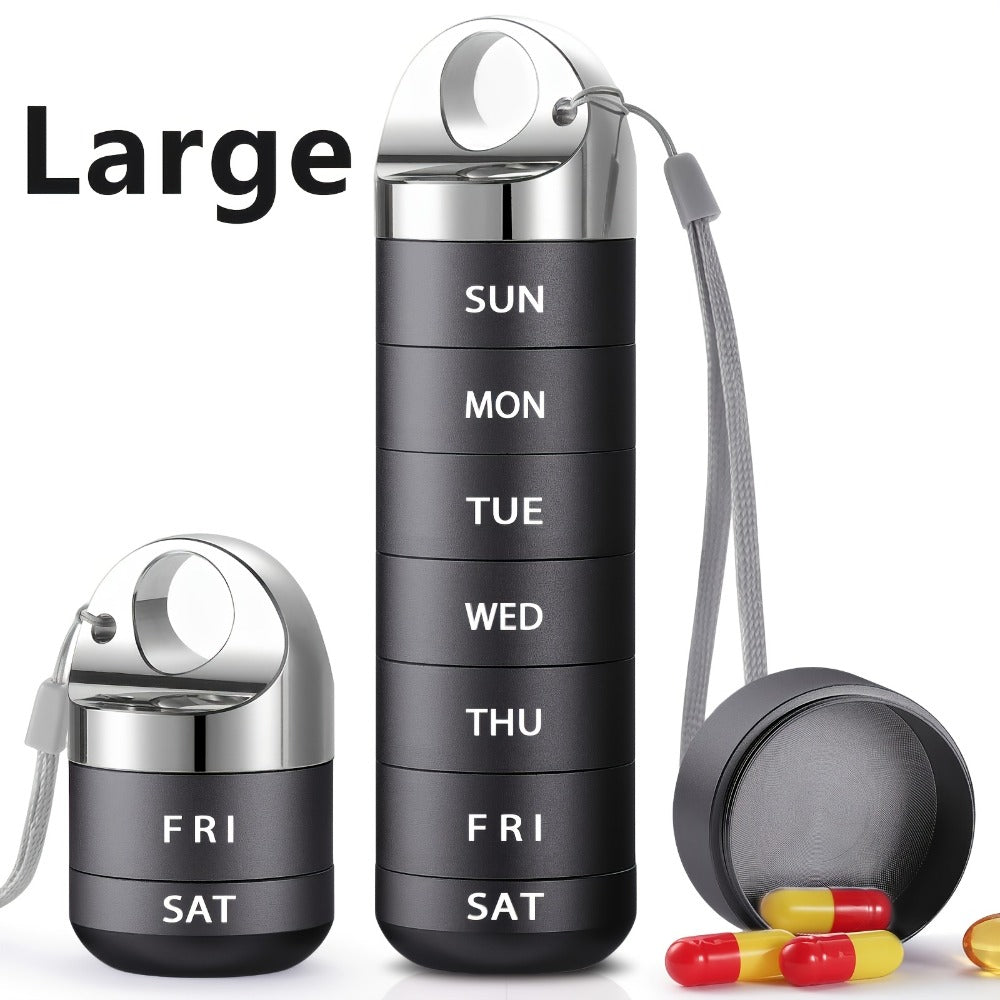Weekly Pill Organizer Waterproof, Large Aluminum Alloy 7-Day Pill Box for Medications Vitamins Supplements, Portable Travel Pill Case, Blue Black Pink Gray Purple - product image 4