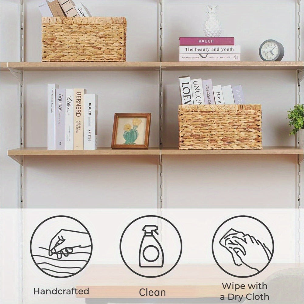 Wicker Storage Basket with Built-in Handle, Natural Rattan Boho Stackable Shelf Organizer Bin for Bathroom Bedroom Living Room Kitchen Closet Home Decor - product image 9