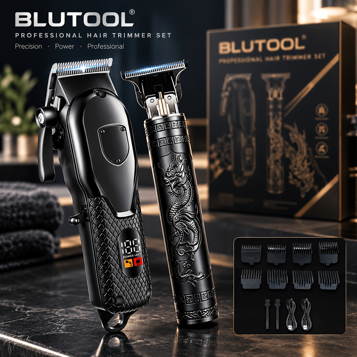 Men' Wireless Electric Hair Clipper & Trimmer - USB Rechargeable Professional Grooming Kit with LCD Display Suitable for Beard, Face, Body Hair Care, USB- for Home, Travel, Car Use