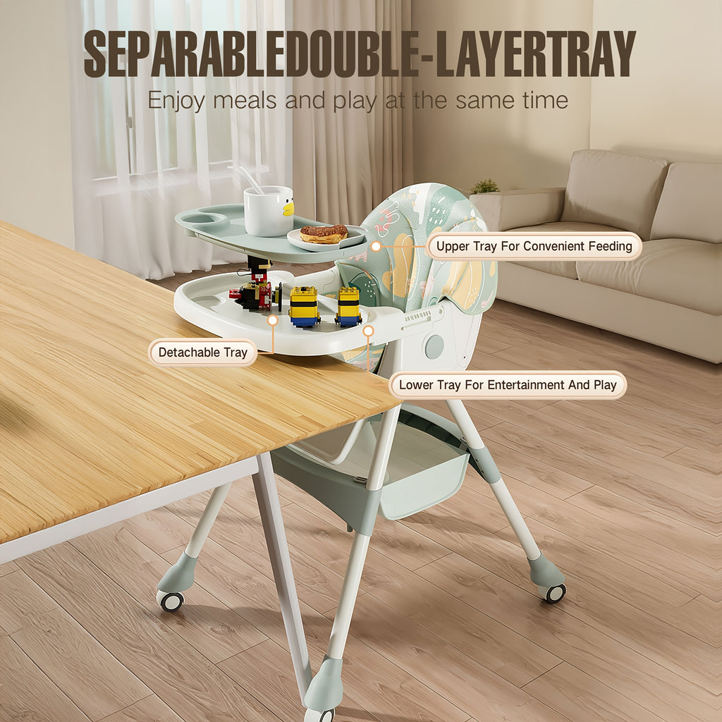 1 Adjustable Children's Dining Chair - Multifunctional, Portable, PU Leather, Blue and White Pattern, 5-point Seat Belt, with Tray Attached, Perfect for Home - product image 11