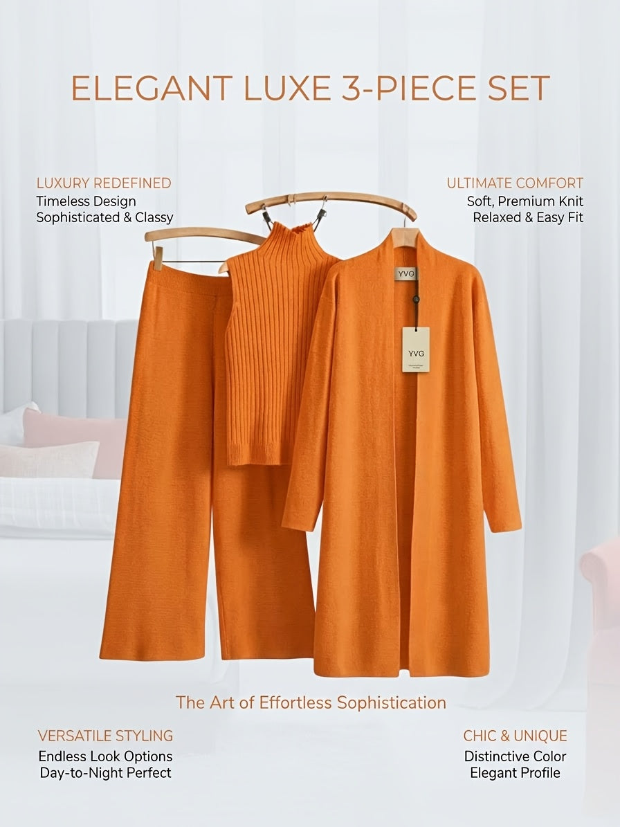 Genuine - Women's Autumn and Winter New Loose Set: Long Wide-Leg Pants + Shawl Cardigan + High-Collar Sweater Vest Fashion Three-Piece Set - product image 7