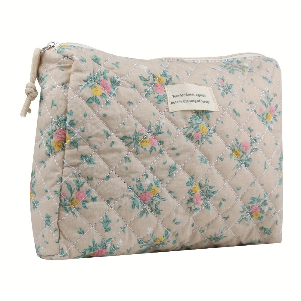 Quilted Makeup Bag Set 4-Piece Floral Rose Coquette Aesthetic Premium Cotton Cosmetic Organizer Travel Toiletry Pouch 4 Sizes for Women Girls Vanity Bathroom Gift - product image 10