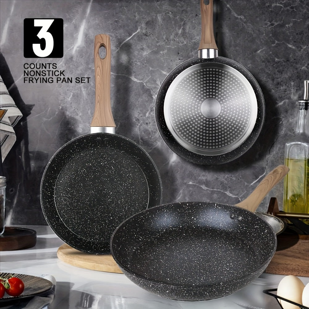 Non-Stick Frying Pan Set 3-Piece 7 9.5 11 Inch – Dishwasher Safe Skillet Set with Insulated Handle | Induction Compatible Home Kitchen Pans in Beige Grey & Black | Durable Even-Hea - product image 4