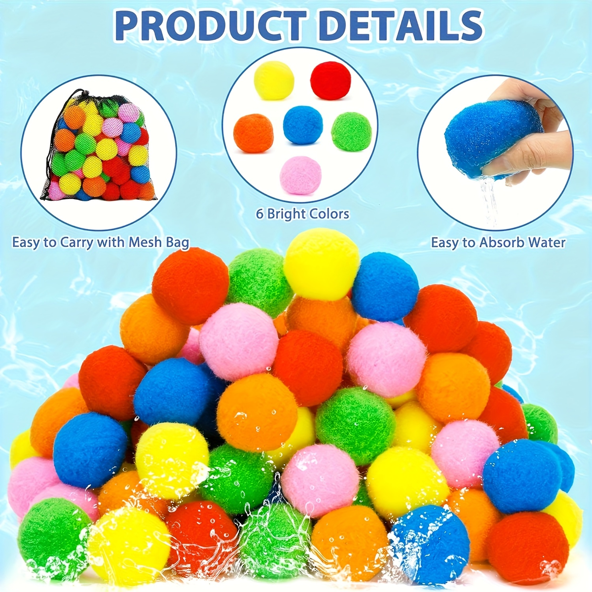 No-Tie Refillable Water Bomb Set for Pool Party, Backyard Summer Fun & Kids Outdoor Games, Includes Storage Mesh Bag, Great Summer Gift for Children – Reusable Water Balloons 36 Pack with Sponge Balls