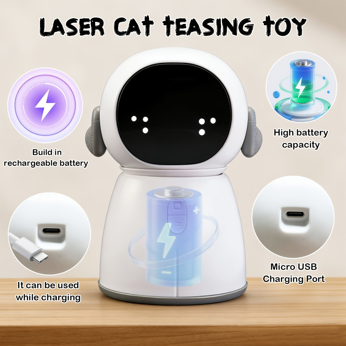 Automatic Laser Cat Toy Dual Laser Motion Activated Interactive Cat Toy 3 Speed Modes 360 Auto Rotate Rechargeable 1200mAh for Indoor Cats Kittens Dogs for - product image 4