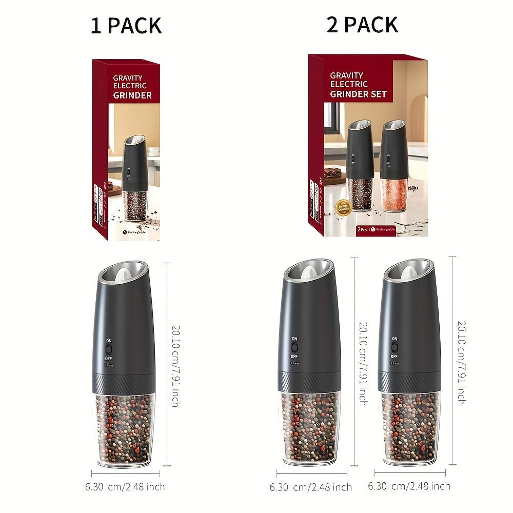 Electric Salt and Pepper Grinder Gravity Sensing USB Rechargeable with LED Light, One-Hand Operation Automatic Pepper Mill Adjustable Coarseness, Battery or Type-C Powered Kitchen  - product image 4