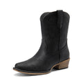 Women's Western Cowgirl Boots - Low Chunky Heel Square Toe Ankle Booties with French Heel & TPR Sole, Retro Round/for - Cowboy Boots for Ranch, Festival, Casual Wear (Zipper Closure), Women Shoes
