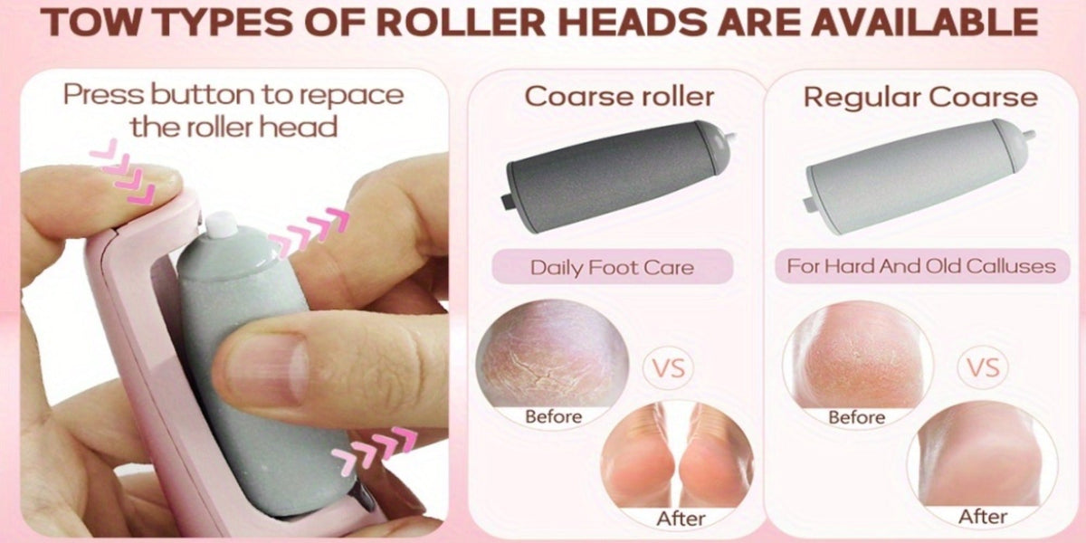 Electric Callus Remover for Feet with Foot Cream Stick Rechargeable Pedicure Tool 2 Speeds 2000 5000 RPM 2 Roller Heads – Dead Skin Dry Callus Cracked Heel Remover 60-Min Battery G - product image 8