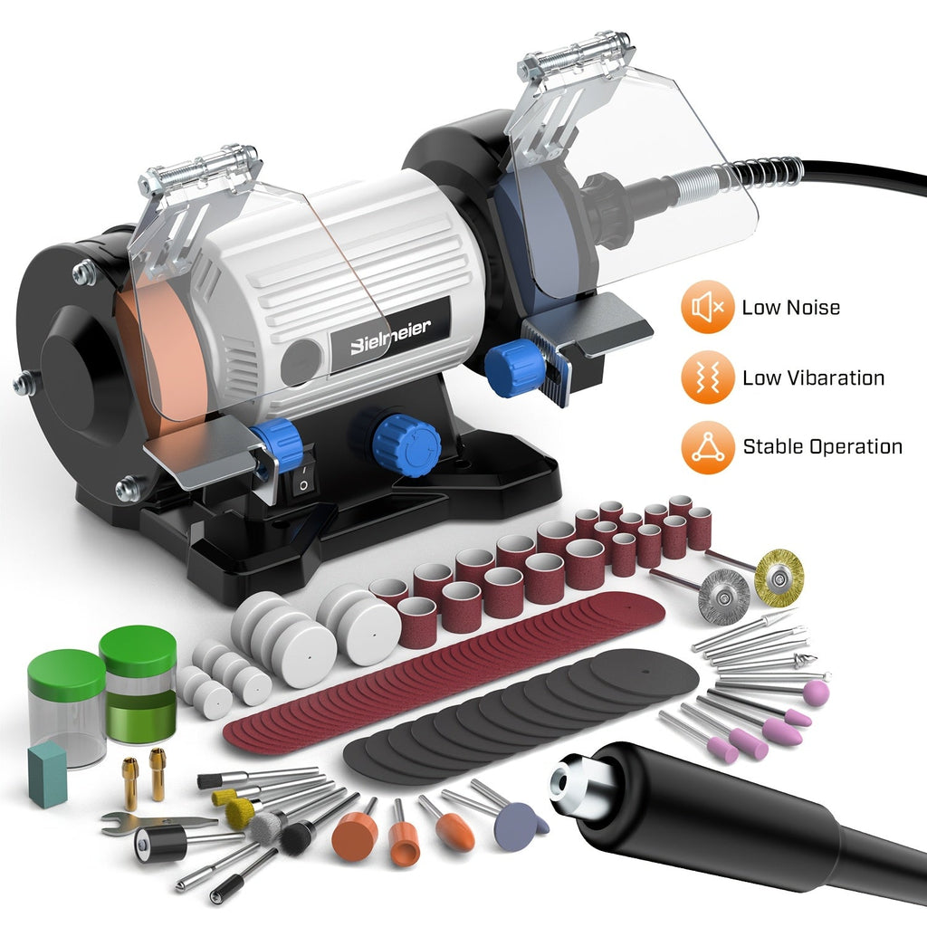 Bench Grinder 3 Inch Rotary Tool Kit 110pcs Accessories Flexible Shaft 105cm Buffer Polisher for Wood Jewelry Metal Plastic Stone Low Noise Compact 3.97LB - product image 7