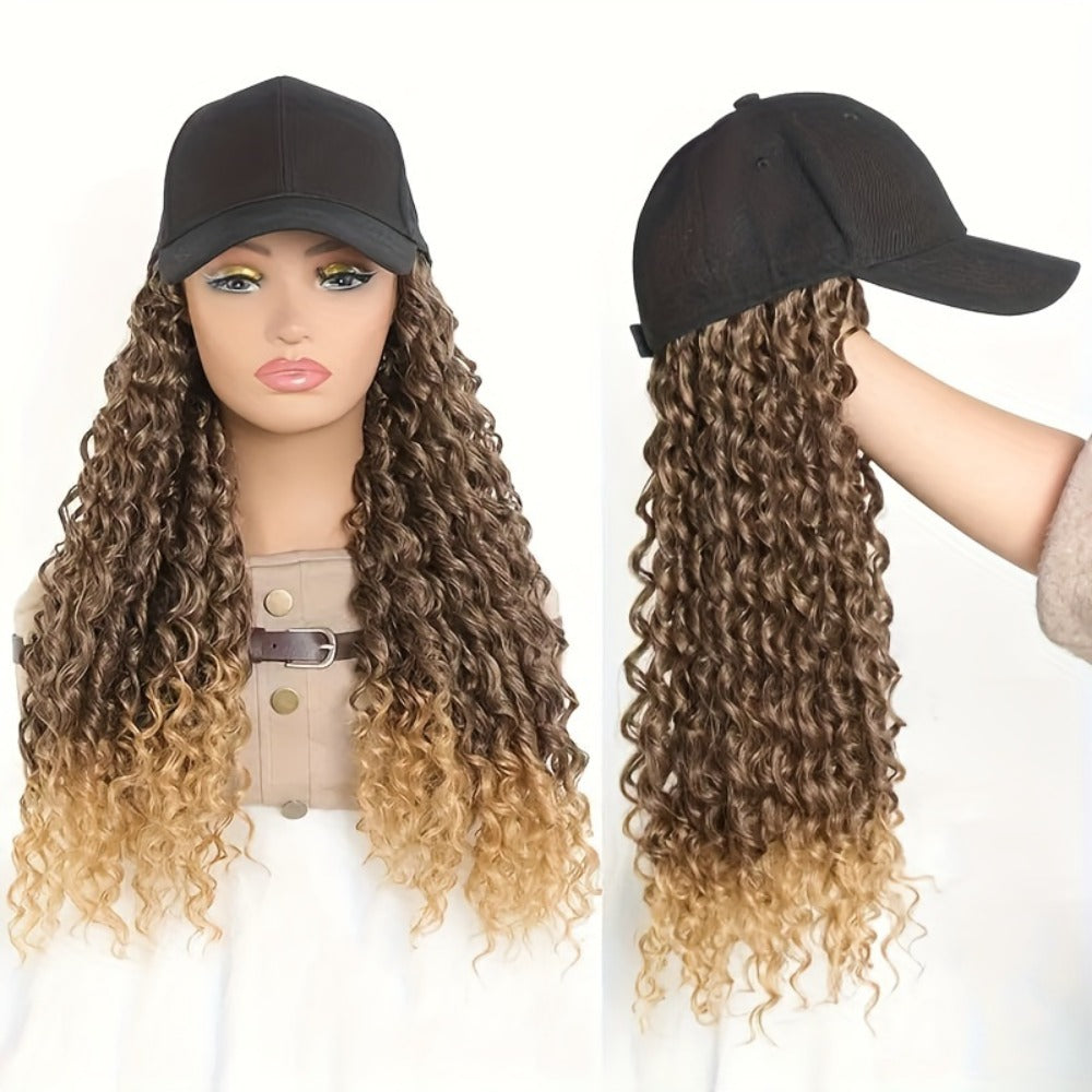 Afro Kinky Curly Baseball Cap Wig for Women 18 Inch Hat and Wig Combo Adjustable Elastic Net Long Synthetic Curly Hair Multi-Color Casual Daily Outdoor Wear - product image 3