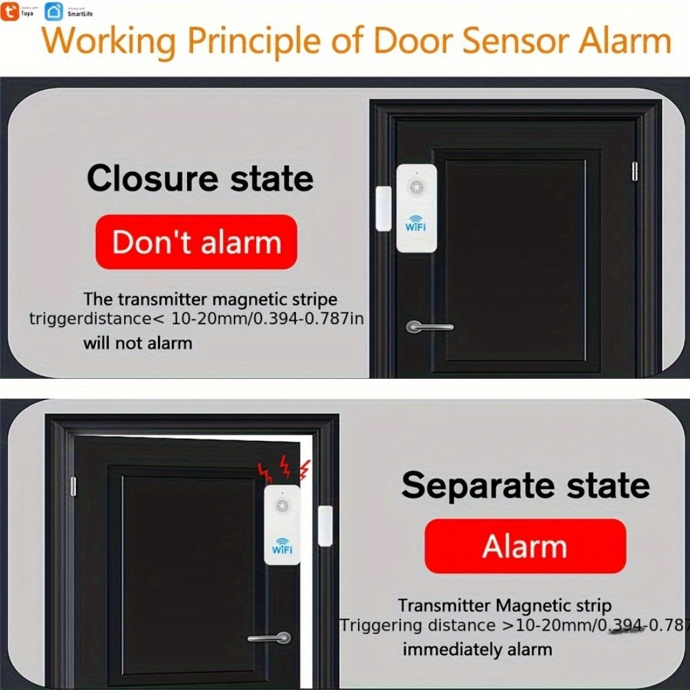WiFi Door and Window Sensor 4-Pack, Tuya Smart Home Security Alarm System, No Hub Required, App Control, Compatible with Alexa & Google Home - product image 2