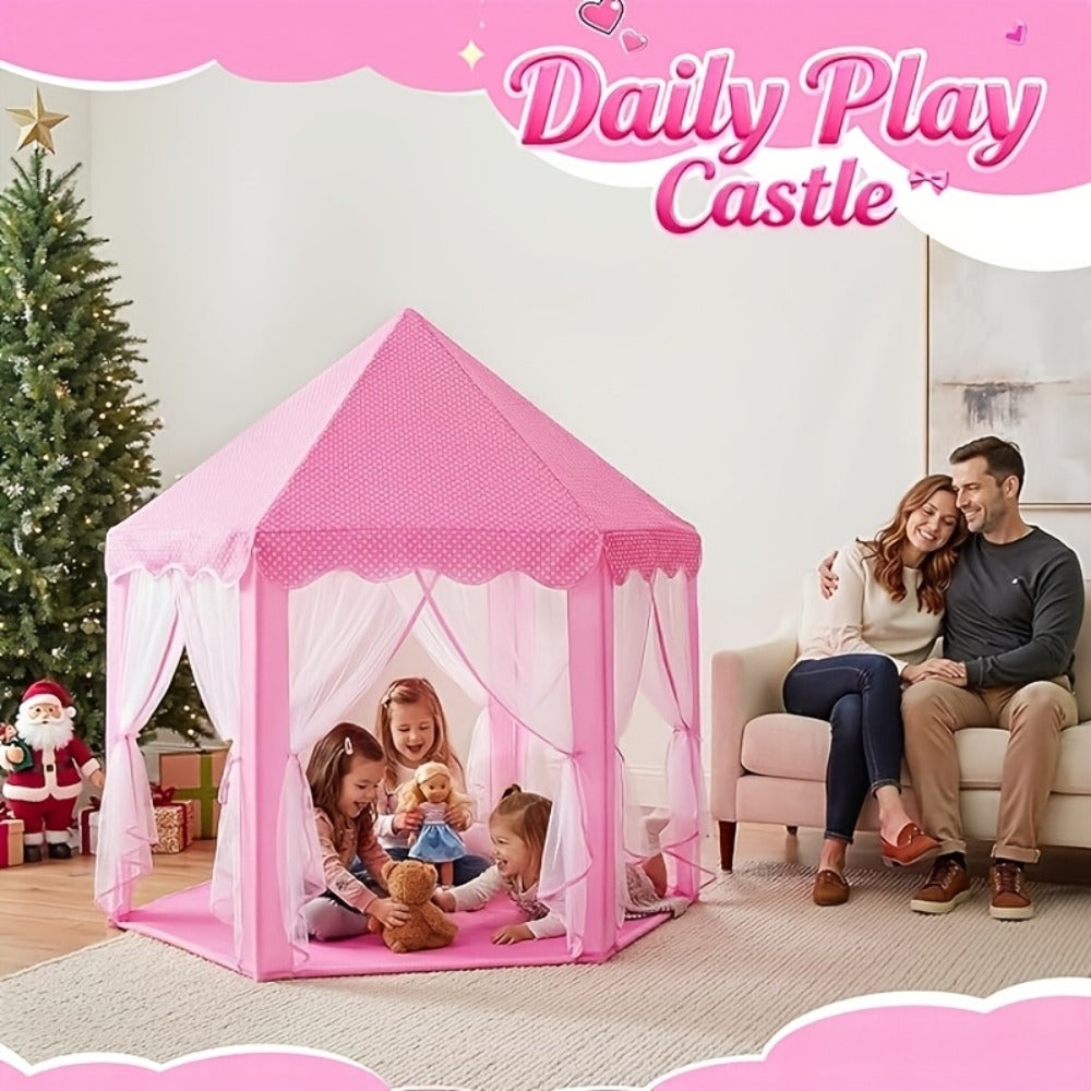 Pink Princess Hexagon Play Tent for Girls Indoor Dream Castle with Gauze Curtain Reading Corner Secret Base Kids Room Decor Pretend Play Birthday Gift Toddlers - product image 7