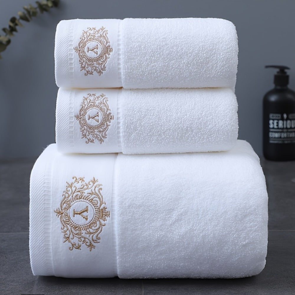Embroidered Cotton Towel Set 3-Piece – 400g/㎡ Soft Absorbent Lint-Free Bath Towel Hand Towel Set for Home Spa Salon - product image 21