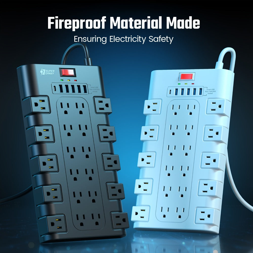 Power Strip Surge Protector 28-in-1 with 22 Widely Spaced Outlets 5 USB-A 2 USB-C Ports 2100 Joules Flat Plug Wall Mountable 6.48FT 14AWG Heavy Duty Extension Cord for Home Office - product image 5