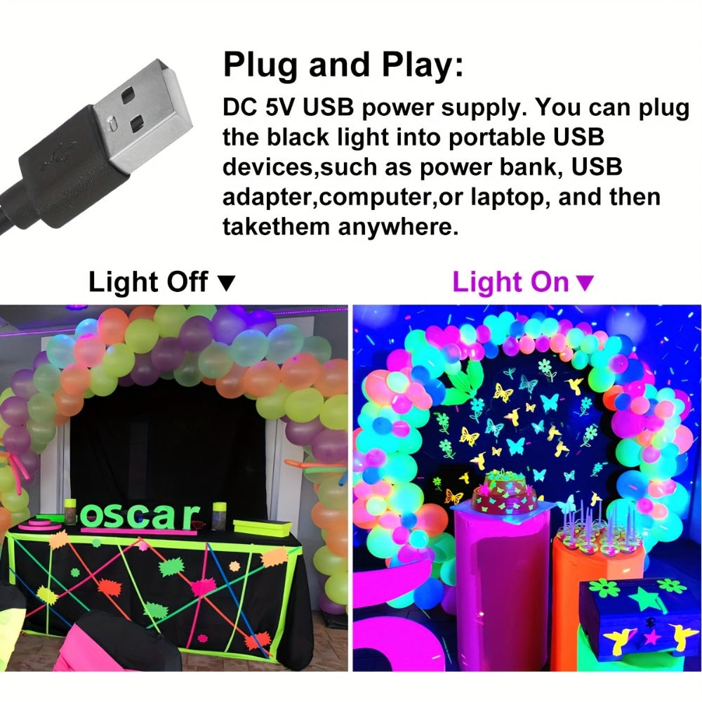 UV Black Light Strip USB LED – 32cm / 12.6ft Portable Magnetic Black Light Tube for Halloween Party, Fluorescent Tapestry, Body Paint, Posters, Christmas & Cabinet Lighting (3-Pack - product image 7