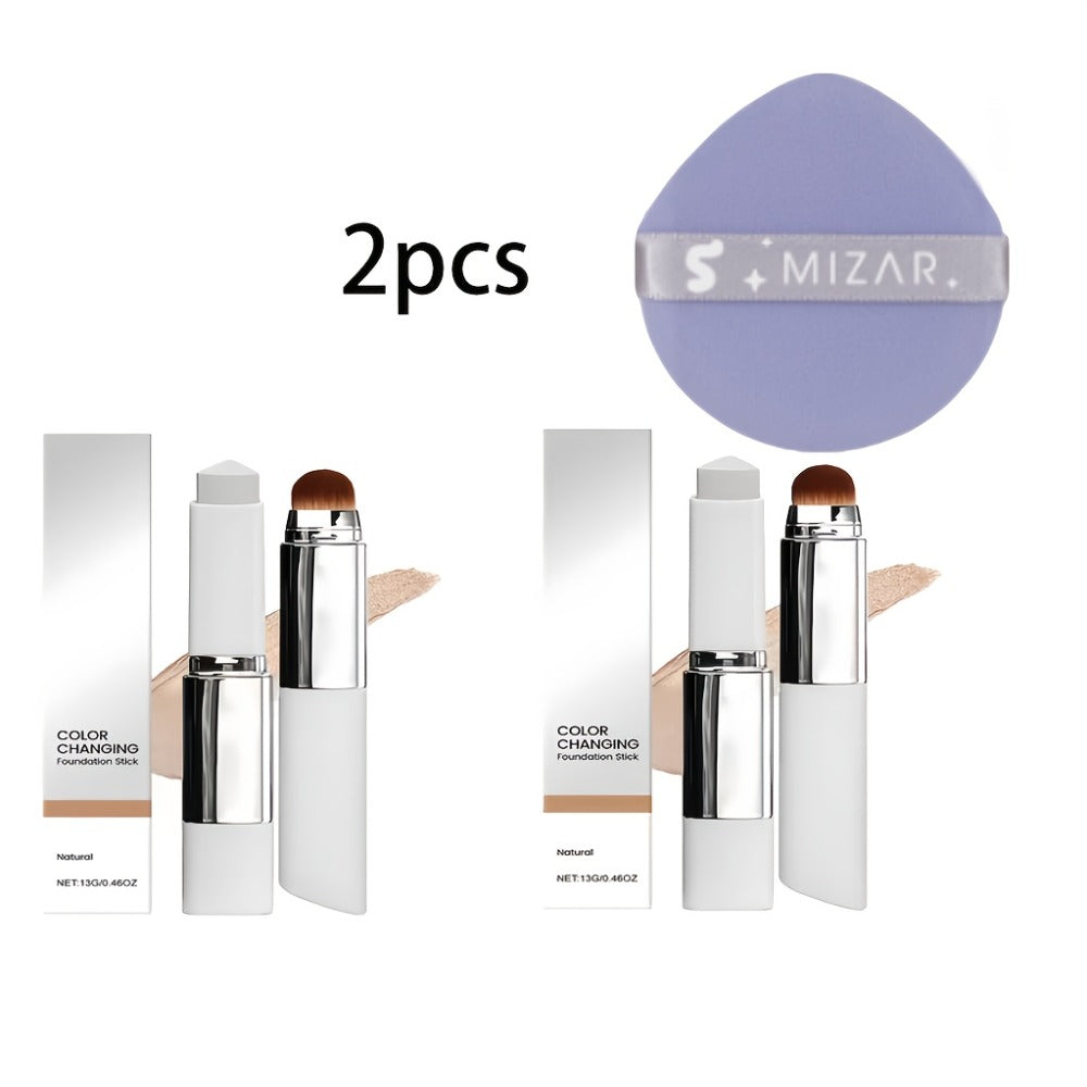 Skin Tone Adapting Color-Changing Foundation Stick 2-Piece with Built-In Brush & Puff — Lightweight Matte Finish Sheer to Buildable Coverage Everyday Makeup for Women Ivory White N - product image 5