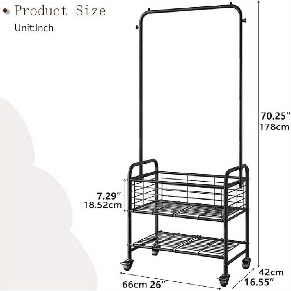 Rolling Laundry Basket with Wheels and Hanging Rack, Laundry Sorter Cart with Shelf and Locking Casters, Heavy Duty Steel Frame, Multifunctional Clothes Hamper for Laundry Room Bed - product image 4