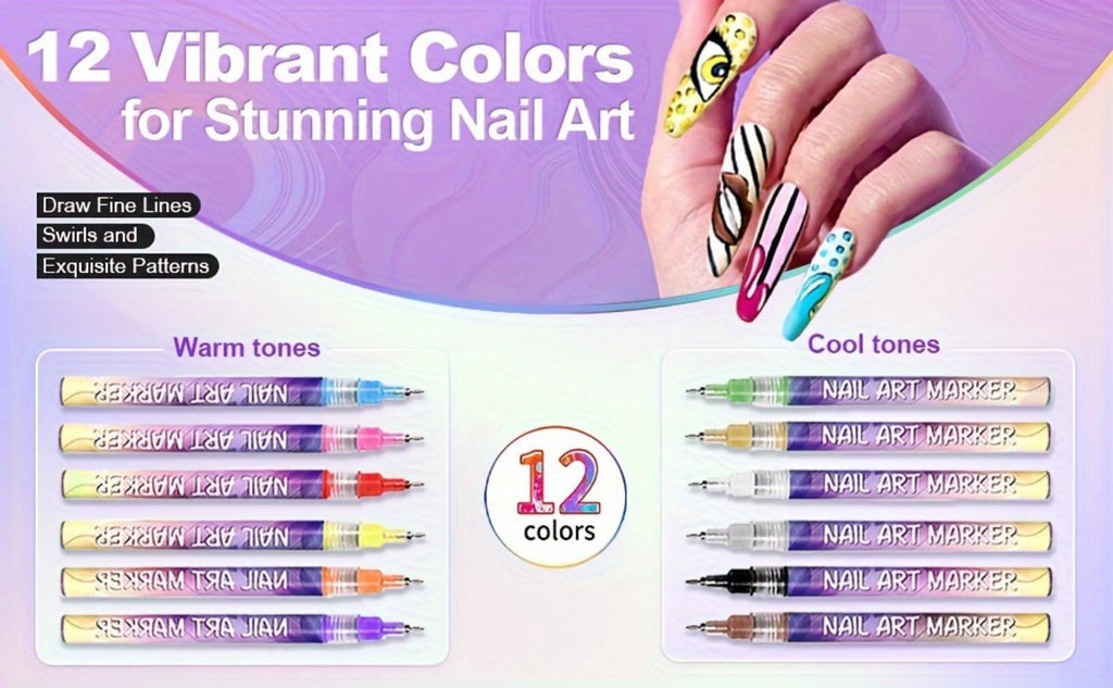 Nail Art Pens 12 Colors Quick Dry 3D Graffiti & Detail Brush Set – Ultra-Fine Precision Drawing Pen Kit for DIY Nail Design, Salon & Home Use, Vibrant Long Lasting Ink - product image 13