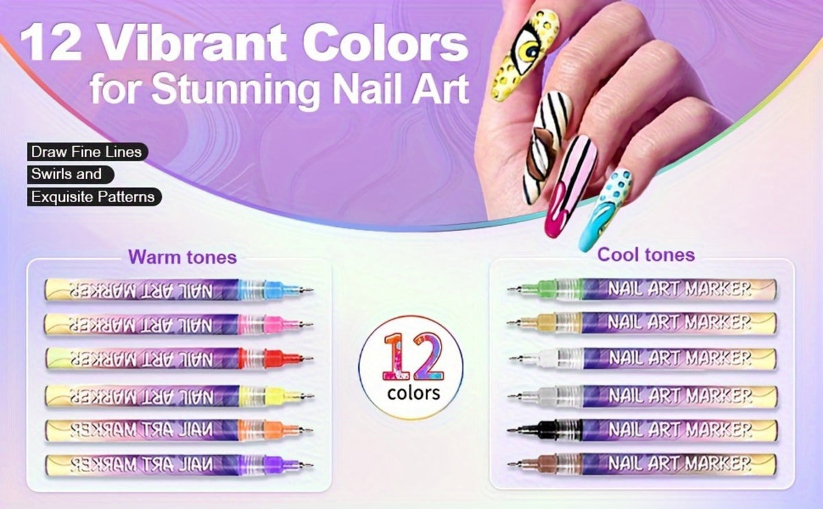 Nail Art Pens 12 Colors Quick Dry 3D Graffiti & Detail Brush Set – Ultra-Fine Precision Drawing Pen Kit for DIY Nail Design, Salon & Home Use, Vibrant Long Lasting Ink - product image 13