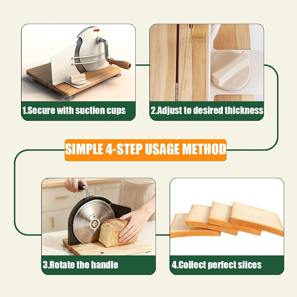 Bread Slicer Manual Adjustable Thickness Uniform Slices Hand Crank Serrated Blade Suction Base Measurement Markings for Sourdough Artisan Homemade Bread Loaf - product image 6