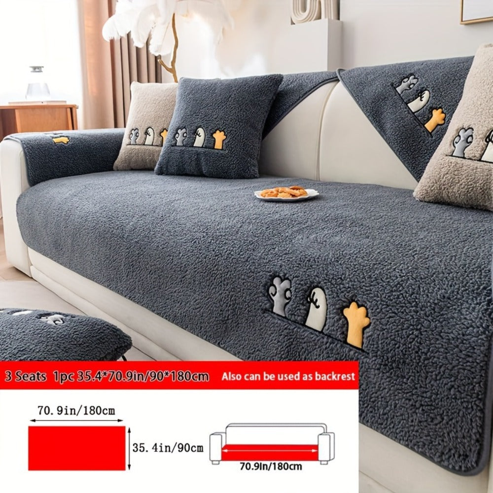 Plush Shearling Sofa Cover Non-Slip Pet-Friendly Couch Protector Animal Bone Embroidery Soft Warm for Living Room Bedroom Office 2 3 4 Seater - product image 5