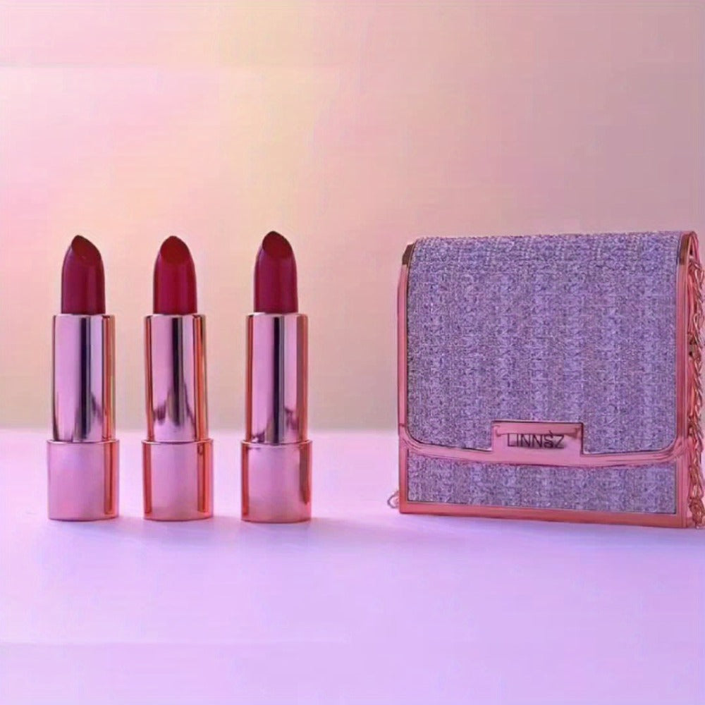 Matte Lipstick Gift Set 3pcs in Silvery Chain Bag Box — Velvet Finish Waterproof Long-Lasting Red Lip Color, Conditioning Formula 3.5g Each, Perfect for Valentine's Day Mother's Da - product image 6