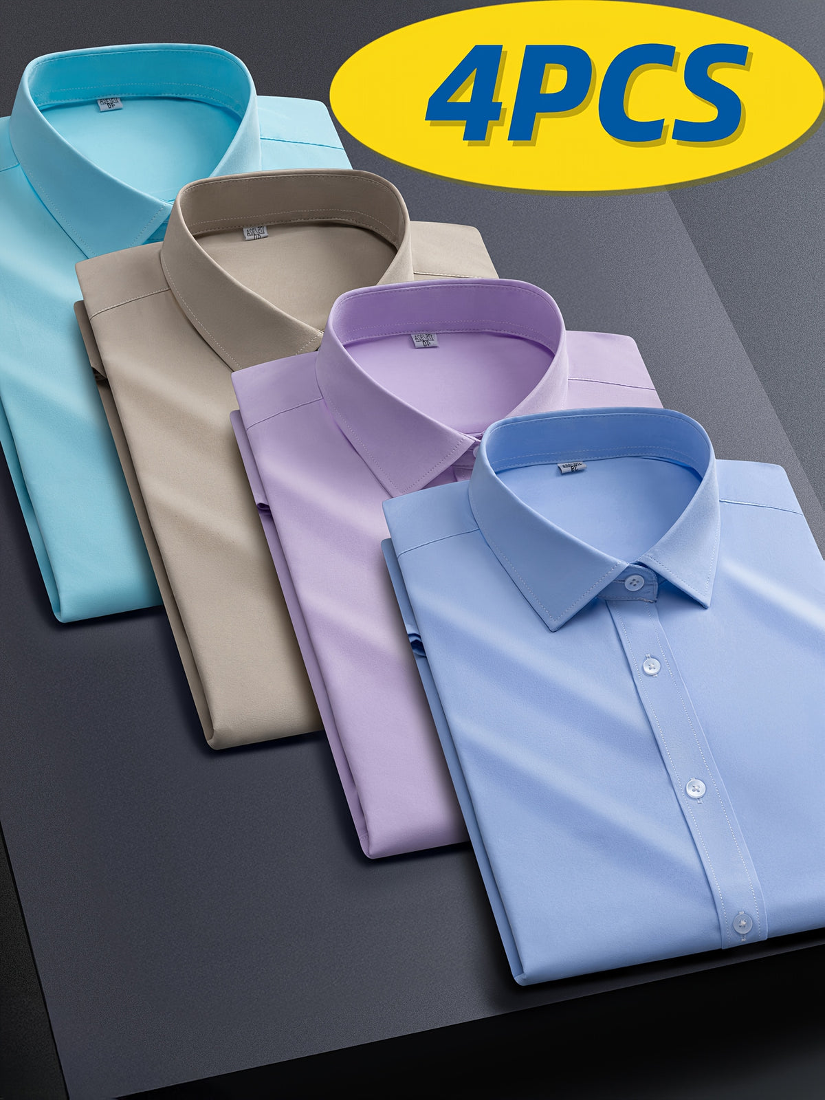 4pcs Men's Stretch Long Sleeve Dress Shirts - Professional Business Casual Blouses with Classic Collar, Solid Color, Comfortable & Stylish for Office - product image 12