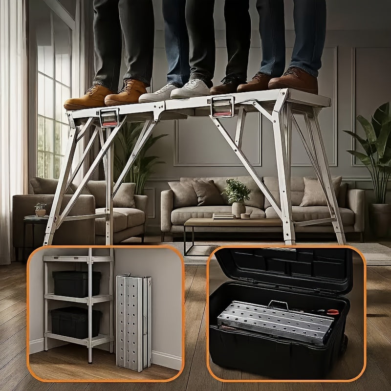 Portable Foldable Workbench with Adjustable Height & Wide Base - Scaffolding Work Platform, Heavy-Duty Foldable, Railing Suitable for Home Renovation, RV - product image 10