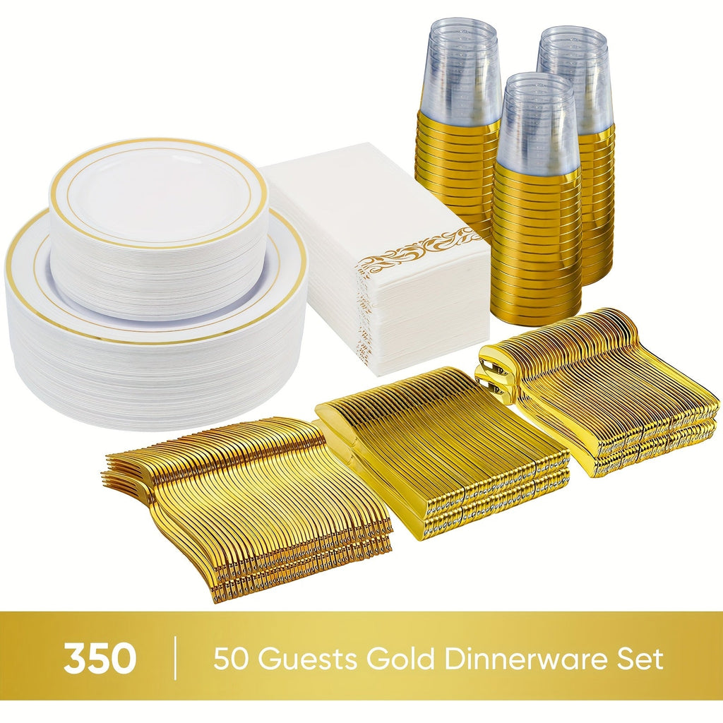 Disposable Party Dinnerware Set 350 700 Pieces Gold Silver Plastic Plates Salad Plates Cutlery Cups Napkins for 50 100 Guests Wedding Birthday Graduation Party - product image 13
