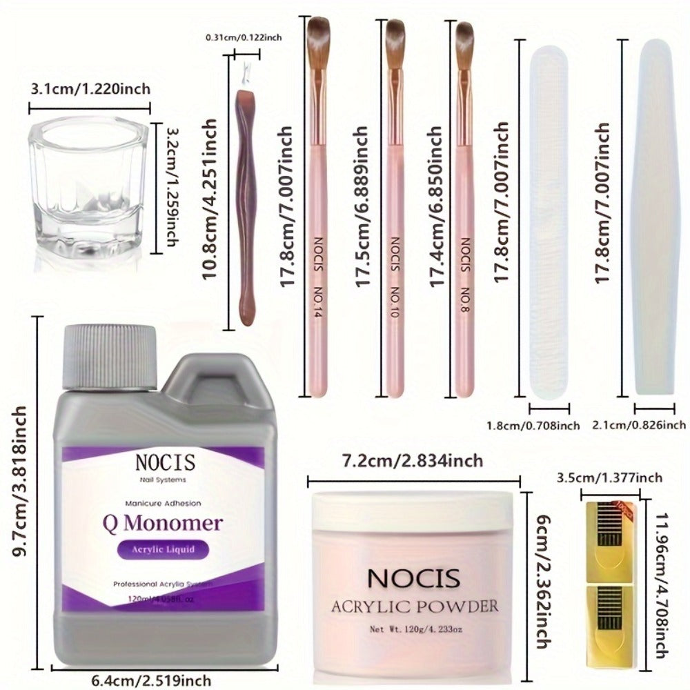 120g Peach Pink Acrylic Nail Kit 10-Piece — Crystal Powder Monomer Liquid Nail Brush Forms Complete Starter Set for Nail Extensions Salon & Home Use - product image 4