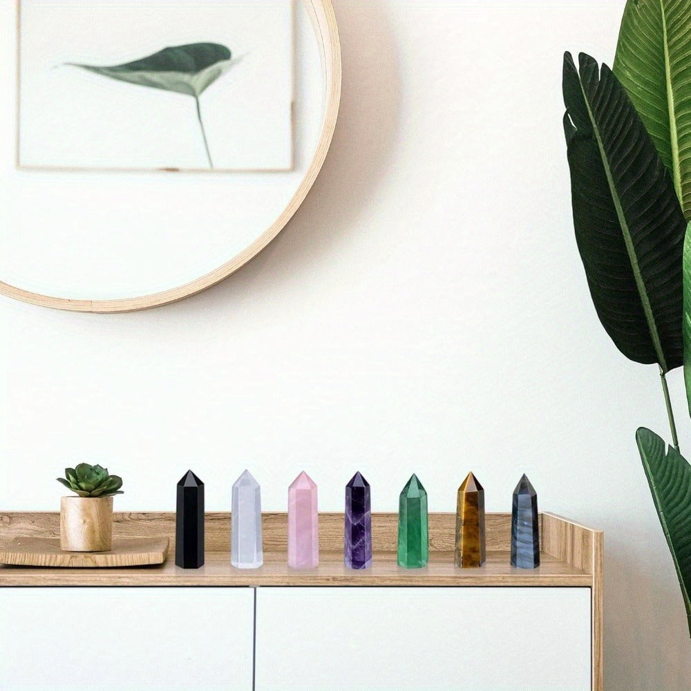 Natural Rainbow Fluorite Crystal Tower Set 7PCS – Hand-Polished Hexagonal Gemstone Obelisks 2.2 Inch, Crystal Points for Home Decor, Meditation, Reiki & Holiday Gift, Eco-Crafted M - product image 2