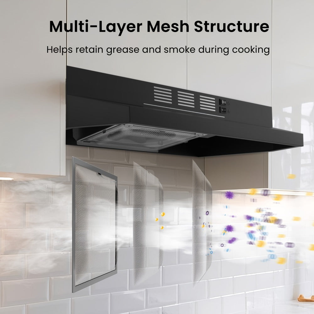 Range Hood 30 Inch Under Cabinet 350 CFM Ducted Ductless Convertible Kitchen Vent Hood with LED Light 2-Speed Exhaust Fan Stainless Steel Black White - product image 8