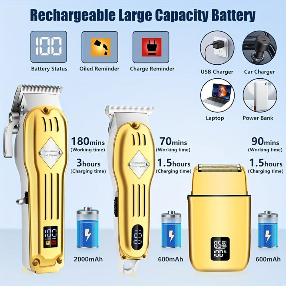 Foil Shaver Grooming Kit for Men 3-in-1 – Hair Clipper Detail Trimmer Adjustable Blades USB Rechargeable LCD Display Complete Barbershop Accessories Set Holiday Gift for Him - product image 7