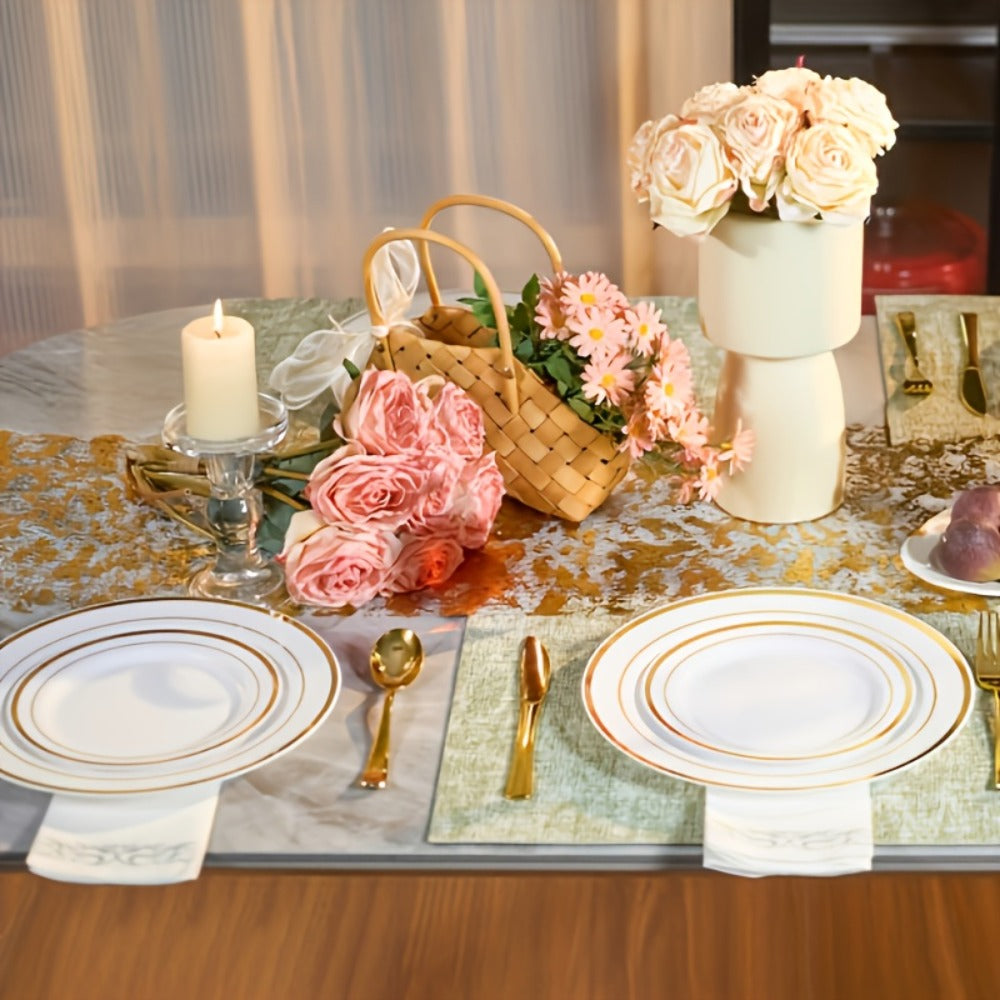 Disposable Party Dinnerware Set 350 700 Pieces Gold Silver Plastic Plates Salad Plates Cutlery Cups Napkins for 50 100 Guests Wedding Birthday Graduation Party - product image 7