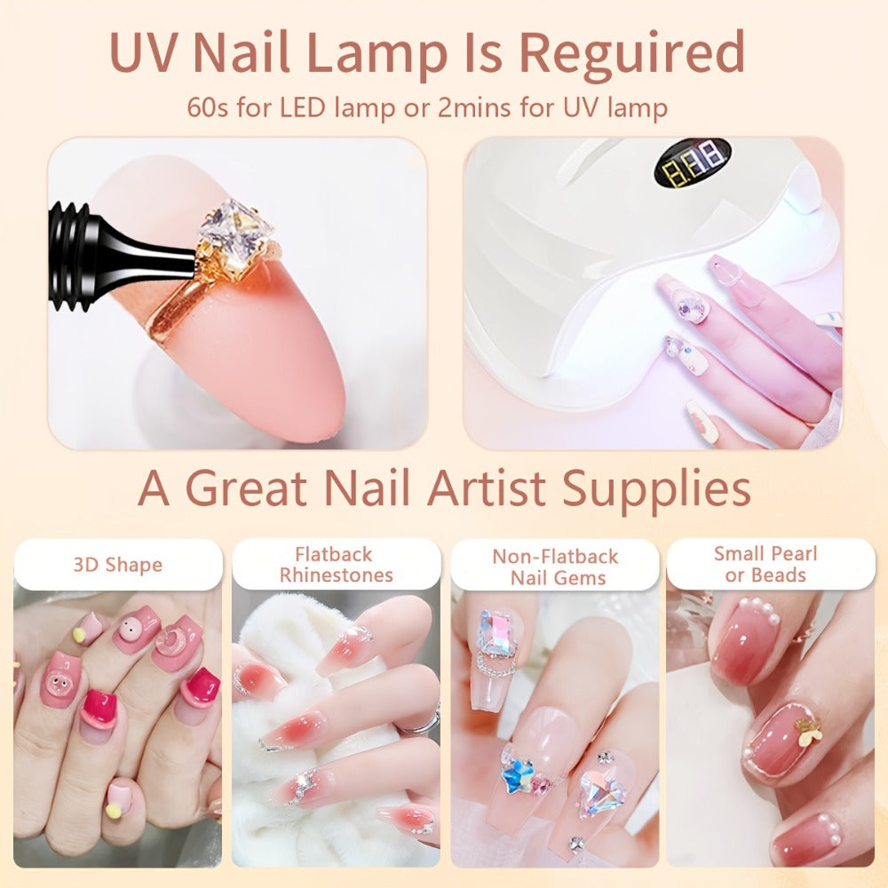 Nail Glue for Rhinestones 2pcs — LED Cured Super Strong Gel Adhesive for 3D Charms, Gems & Bling Nail Art Decorations | Alcohol-Free Transparent Crystal Nail Glue | Professional Na - product image 2