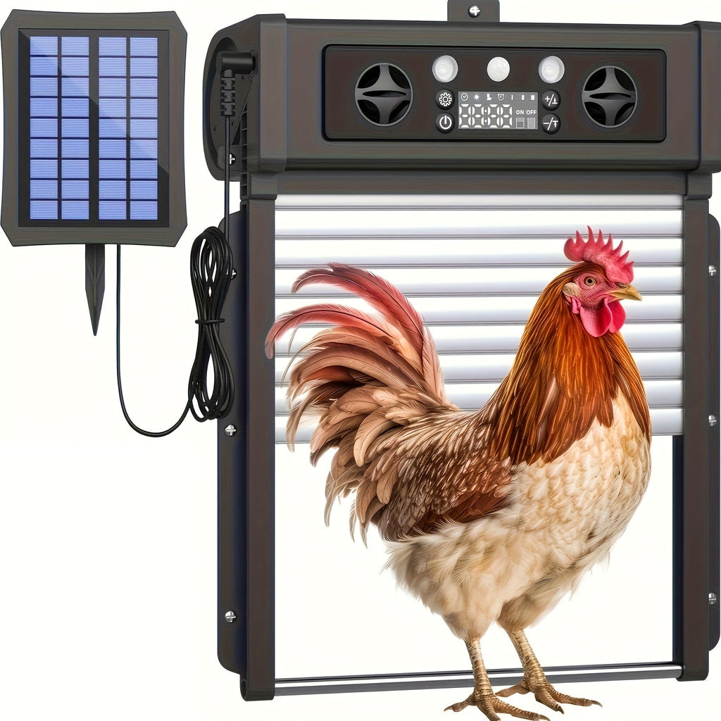 Automatic Chicken Coop Door Solar Powered – Poultry Coop Management – KA-200 Aluminum Alloy Auto Door with Timer, Light Sensor, Anti-Pinch Safety, Remote - product image