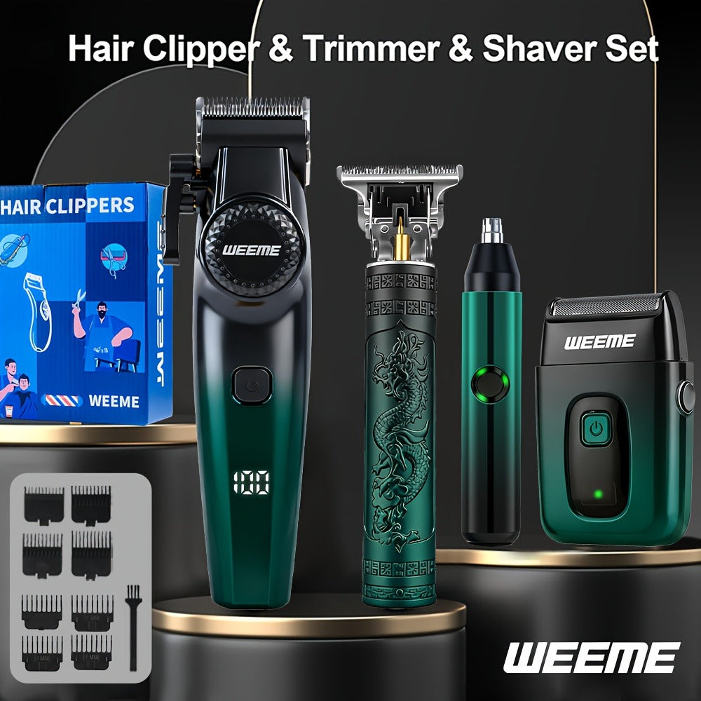 Hair Cutting Set 4pcs Professional - Electric Hair Clipper, Electric Shaver, T-Blade Trimmer & Nose Hair Trimmer, Gradient Green Gift Box, Precise Grooming Kit for Home Use & Gift - product image 8
