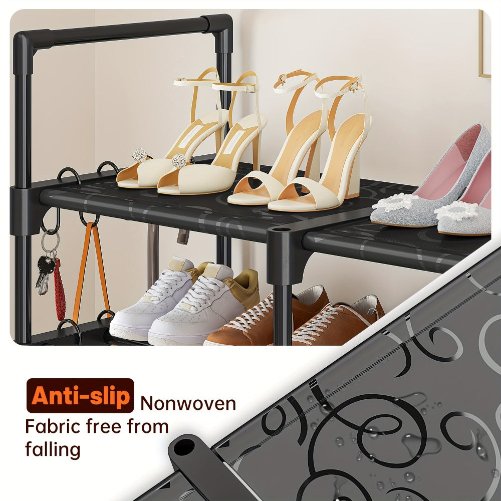 Large Metal Shoe Rack 4-Row 9-Tier Freestanding Shoe Organizer for Entryway Bedroom Hallway | 64-Pair Capacity Shoe Tower with Golden Tubes DIY Adjustable Shelves Space-Saving Vert - product image 8
