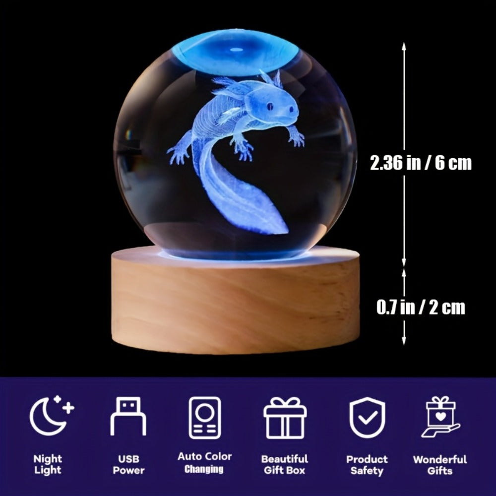 3D Axolotl Crystal Ball Night Light – USB Powered LED Colorful Gradient Glow Orb Atmosphere Lamp with Bamboo Base, Amphibian Figurine Desk Light for Home Decor, Bedroom, Kids Room  - product image 4