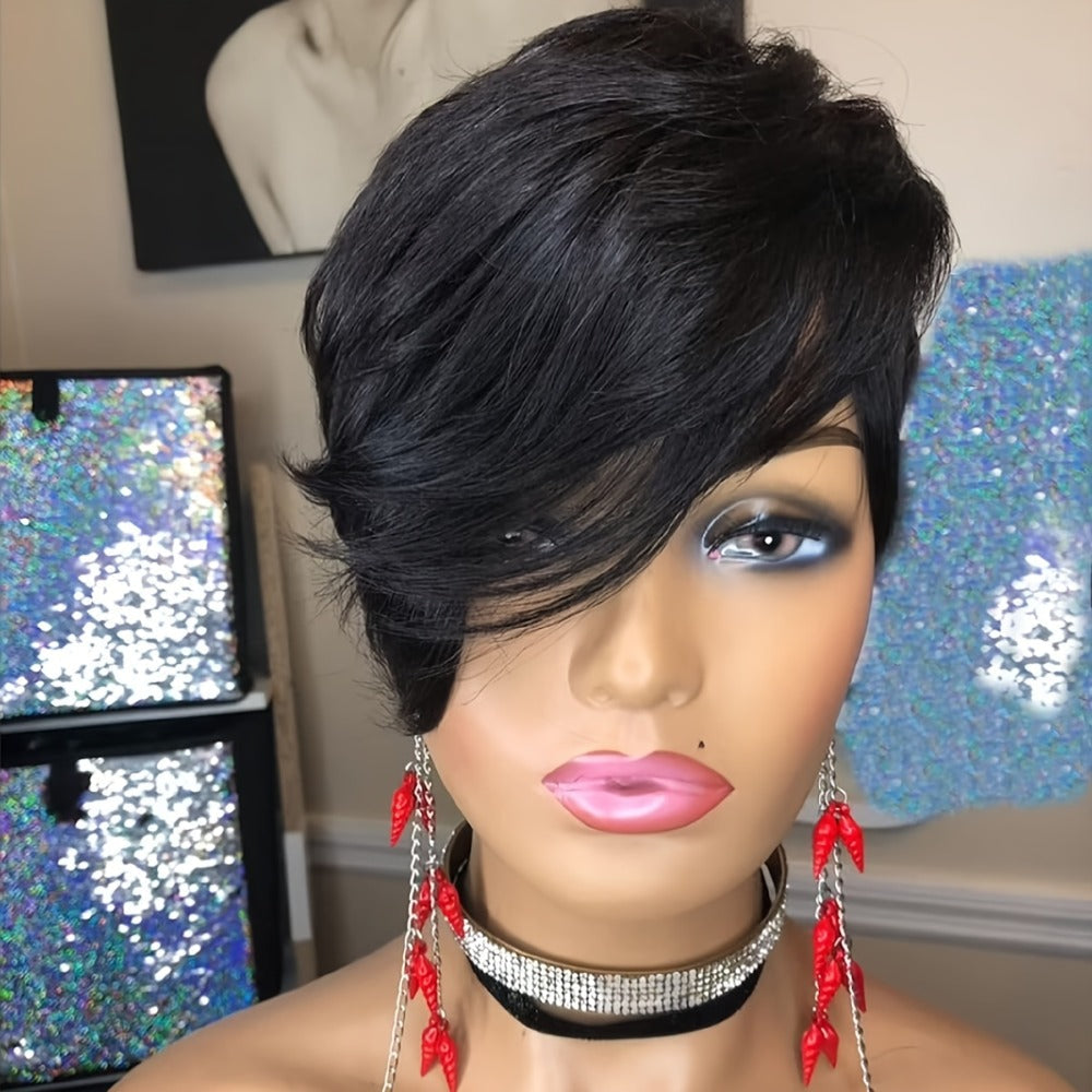 Short Pixie Cut Wig with Bangs Black Blonde Layered 4 Inch Rose Net Cap | Brown Blonde Mix Synthetic Wig for Black Women Daily Wear Office Party - product image 14