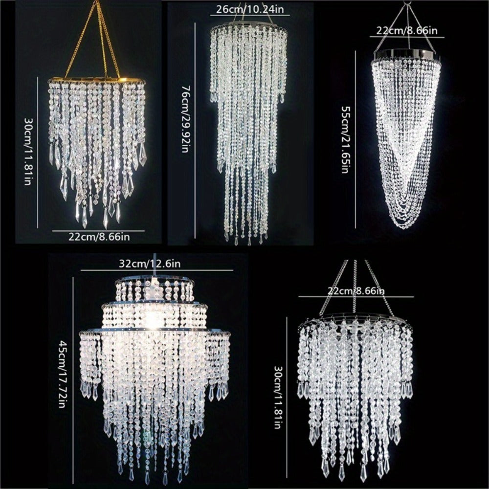 Crystal Beaded Chandelier Lampshade Acrylic Sparkling Droplets Elegant Ceiling Light Fixture Cover for Wedding Party Home Decor Multiple Sizes Branch Style Beadwork Pendant Shade - product image 4