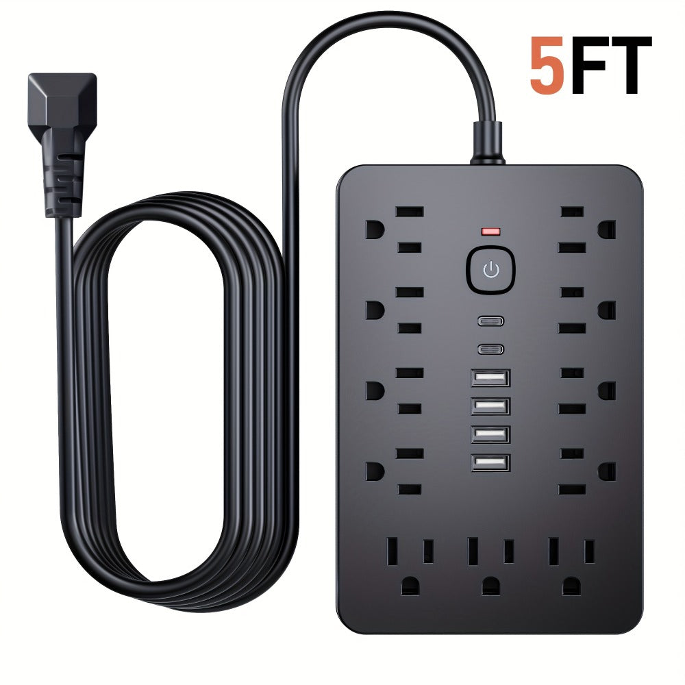 Surge Protector Power Strip 17-in-1 with 11 AC Outlets 4 USB-A 2 USB-C Ports Flat Plug Extension Cord Space-Saving Compact Design for Home Office Kitchen Desk Wall Charging Station - product image 7