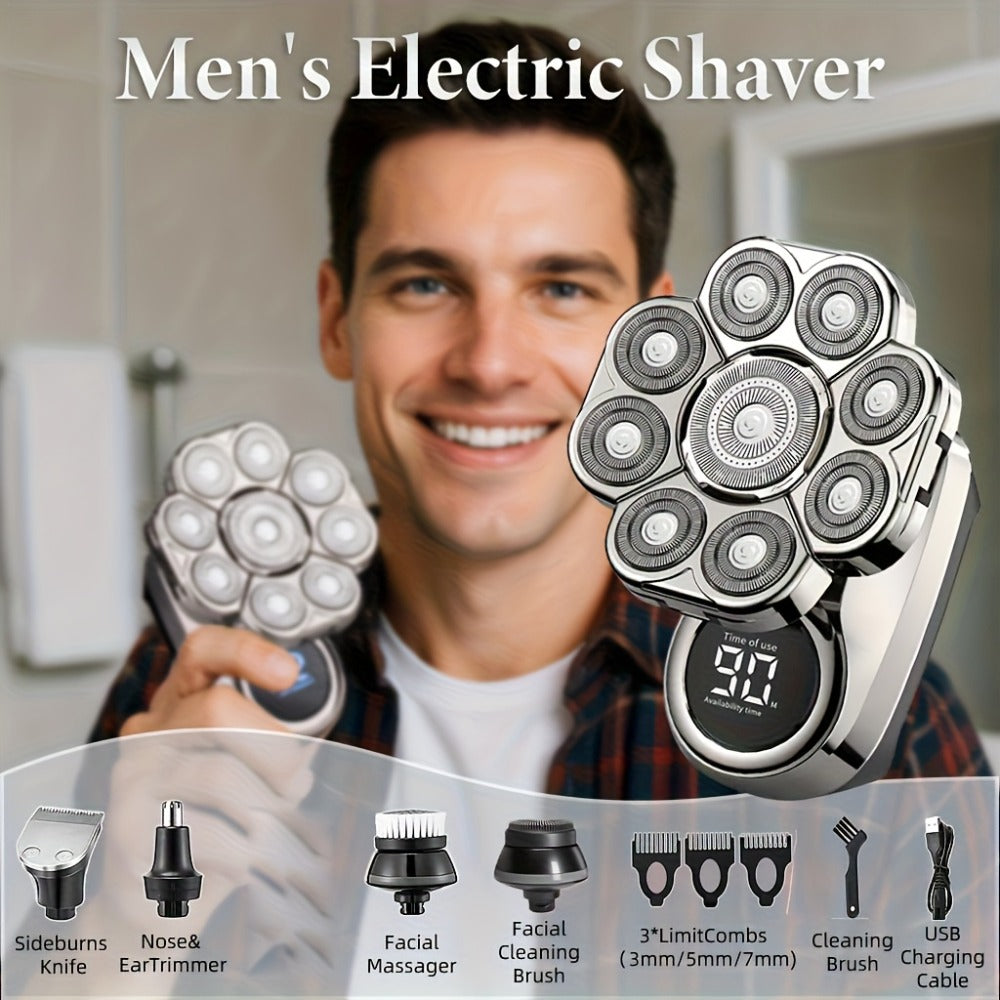 9D Floating Head Electric Razor for Bald Men 5-in-1 Grooming Kit Beard Trimmer Nose Hair Trimmer Facial Cleanser Body Groomer USB Rechargeable Cordless Shaver for Home Travel - product image