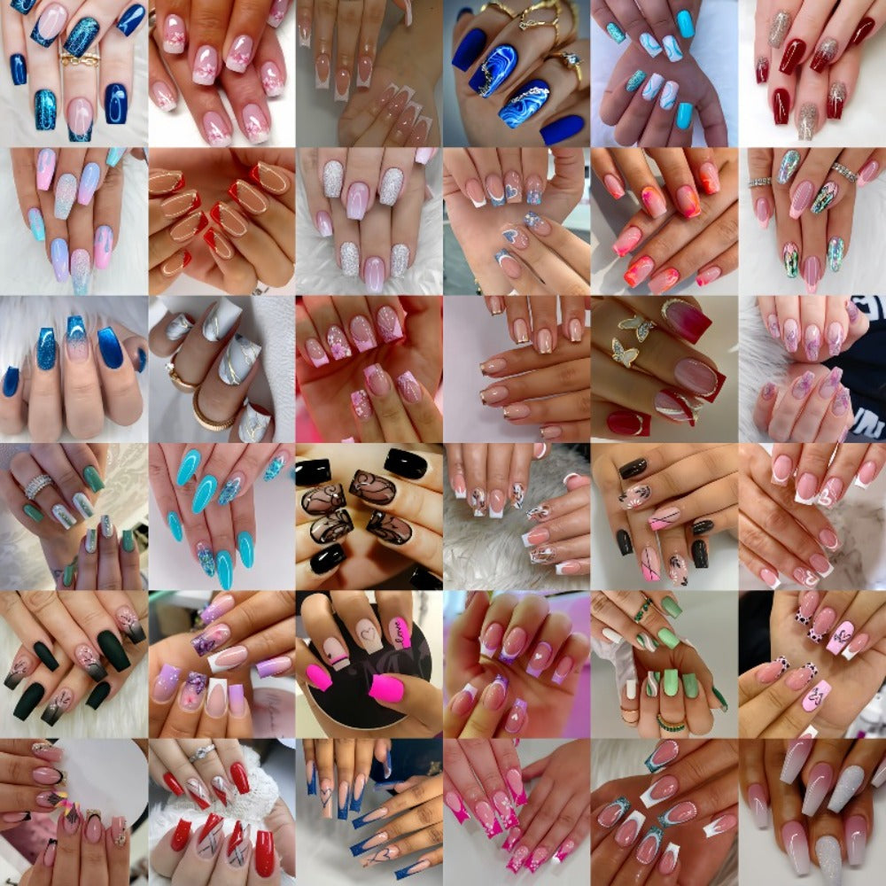 Fake Nails 375 Pieces Complete Kit – 360pcs Press On Nails + Bracelet + 14 Nail Art Tools | Almond Square Short Medium Glossy Gel Polish Pastel Neon Glitter Holographic Marble Flor - product image 6